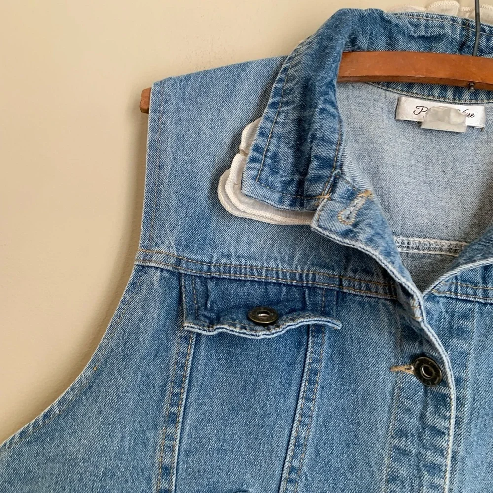 Paisley Vine Vest Pockets PURE Cotton Jean blue denim LACE ruffles Boho